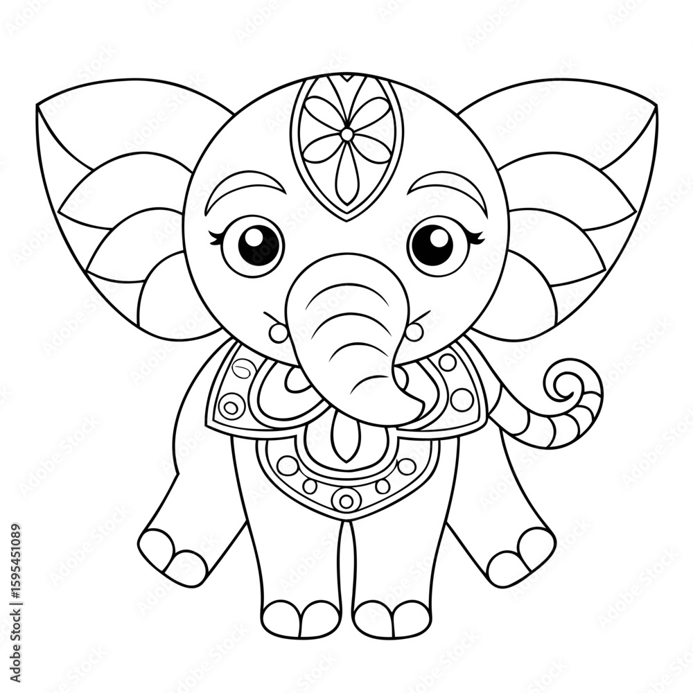 Obraz premium Mandala Style Elephant with Ears and Trunk Filled with Mandala Designs Coloring Page