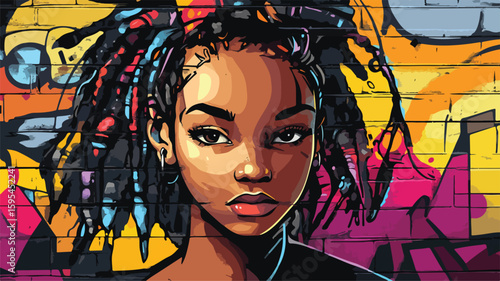 Vibrant Street Art Wall with Urban Culture Portrait - Graffiti Art