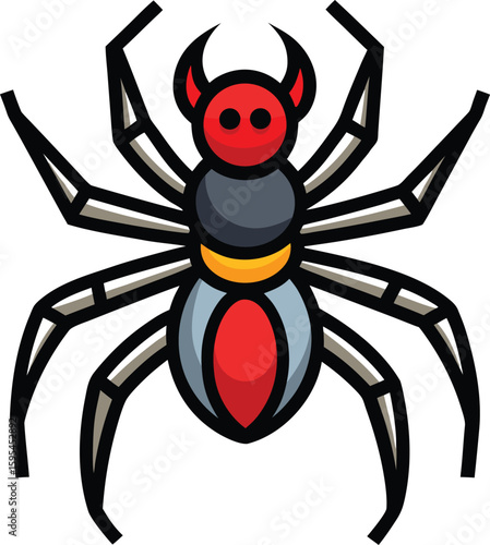 Stylized red and black spider illustration isolated on white background