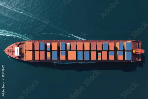 Aerial view of the freight shipping transport system cargo ship container. international transportation Export-import business, logistics, transportation industry concepts