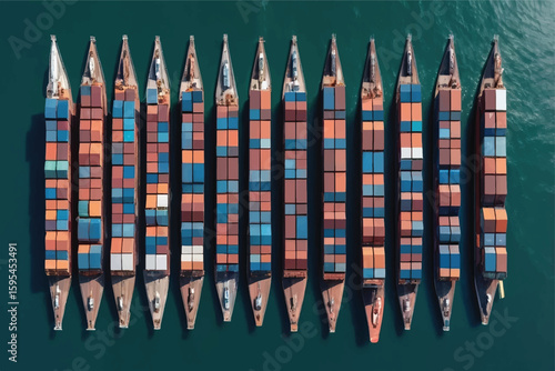 Aerial view of the freight shipping transport system cargo ship container. international transportation Export-import business, logistics, transportation industry concepts