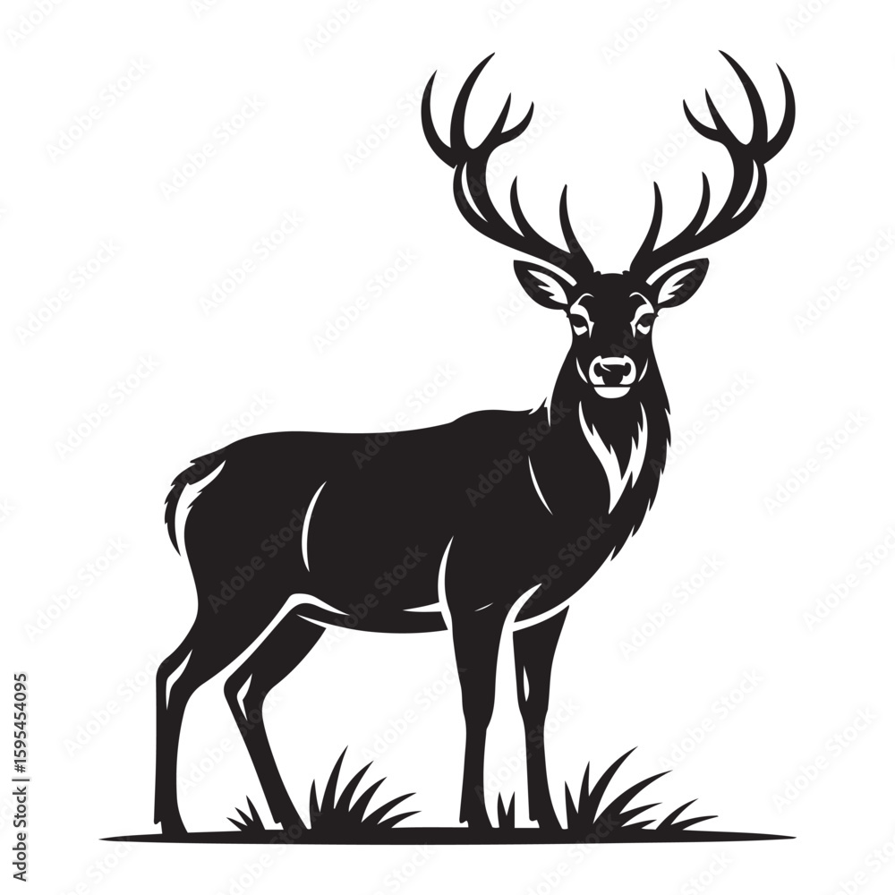 Obraz premium Majestic Elk Silhouette with Spreading Antlers – Wildlife Vector Illustration.