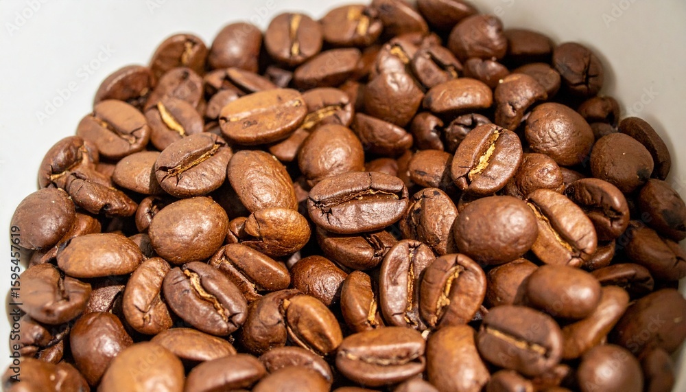 Fototapeta premium Close up macro view of roasted coffee beans with rich brown color and visible texture