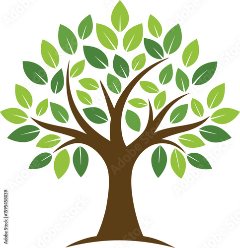 Stylized green tree with many leaves isolated on white background