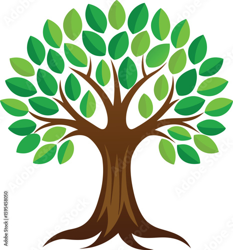 Vibrant green leafy tree isolated on white background