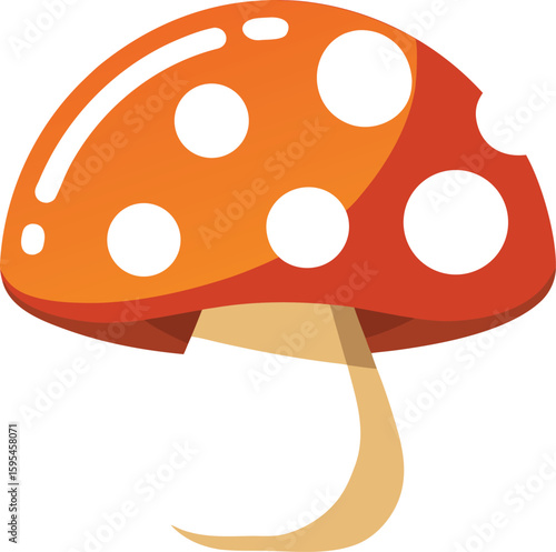 Cartoon illustration of a red and white spotted mushroom isolated on white background