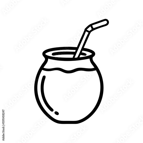 Traditional yerba mate with straw outline for beverage culture and design