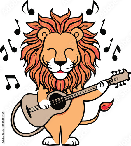 Musical Lion Guitarist Cartoon