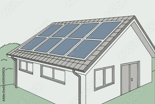 House with solar panels on roof building energy