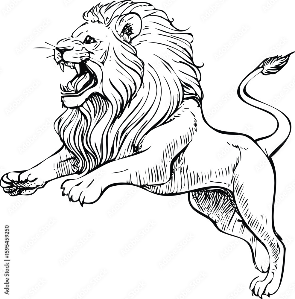 Fototapeta premium Powerful Lion Attack Stance Illustration