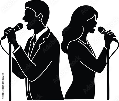 Silhouette of a man singing with microphone vector illustration