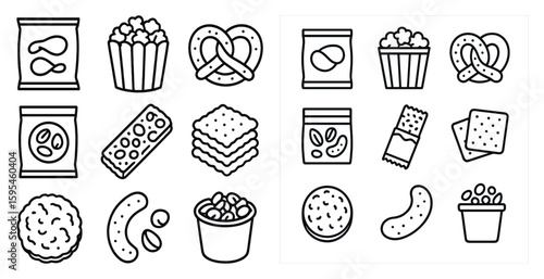 The image is a collection of various food items, including chips, cookies, and crackers. The food items are arranged in a grid-like pattern, with some items overlapping each other