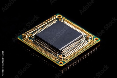 Flickering processor integrated circuit showcasing advanced electronic design and technology efficiency, flickering computer processor integrated circuit board on black background