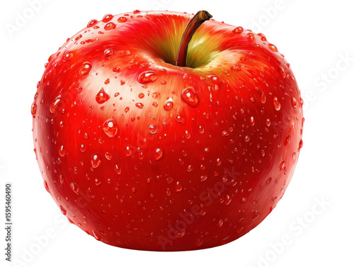 Fresh red apple with water drops nature food photography close-up. Isolated on transparent background, png.