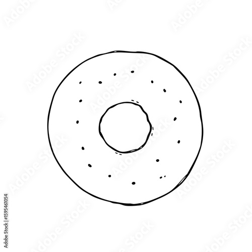 Simple line sketch of a bagel with holes and dots on the surface  