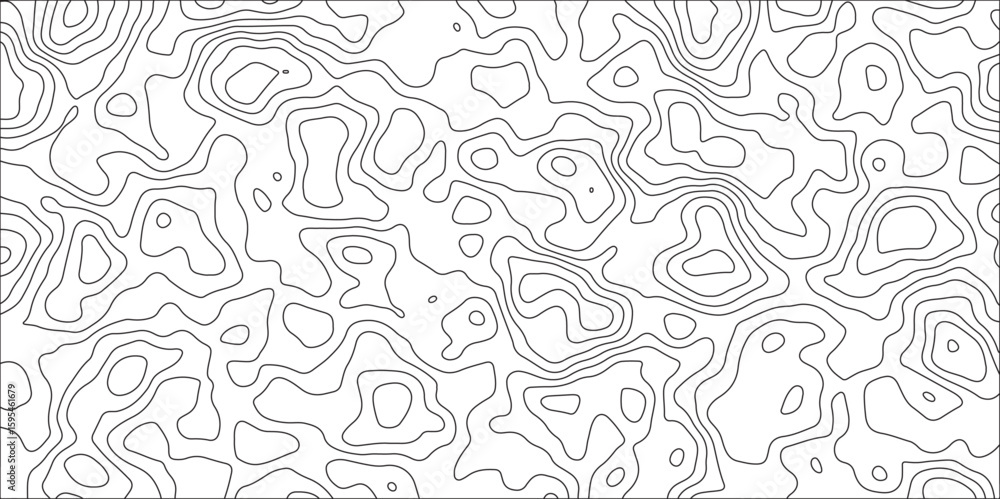 Obraz premium Topographic Map with Rich Topography and Complex Topological Features. Black and white topographic wavy stylized map dotted line contour topography terrain path. Abstract seamless paper cut world map