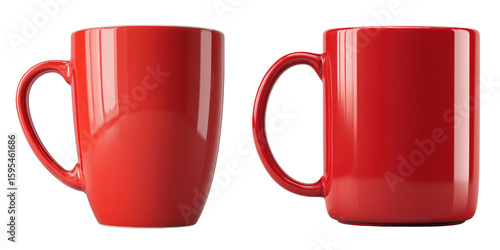 Set of red coffee mug minimal ceramic style isolated on a transparent background
