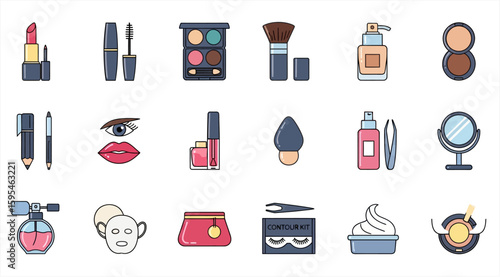 Cosmetics Collection Vector Illustration | Beauty Items and Makeup Kit - Icon Sheet
