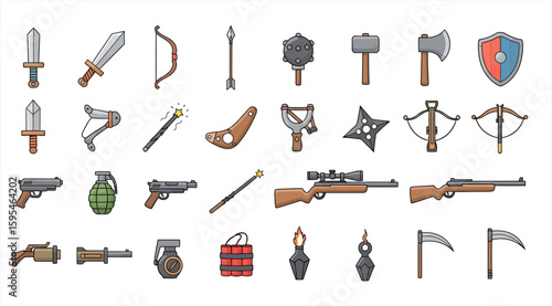 Assortment of Cartoon Weapons and Armory for Game Design and Decoration - Icon Sheet
