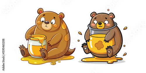 Funny Chubby Bear Stuck in Honey Jar Vector Illustration – Adorable Cartoon Animal Clipart with Flailing Legs – Whimsical Wildlife Humor for Kids and Merchandise