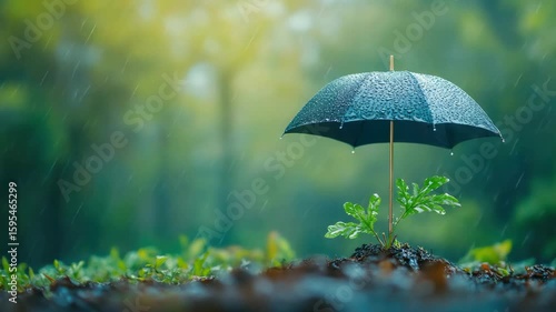 Wallpaper Mural Small plant sprouting under black umbrella in rain, symbolizing protection Torontodigital.ca