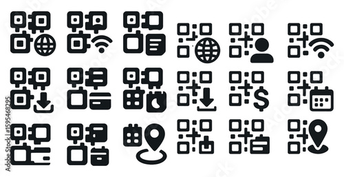 Set of icons for a mobile app that includes a calendar, a map, and a credit card