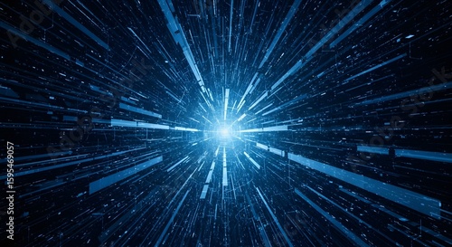 Radiating blue lines in abstract technological background design