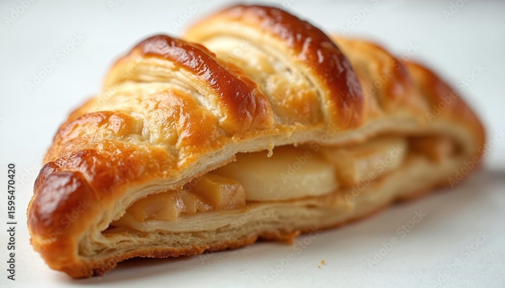 Close-up of warm, golden, flaky apple turnover pastry with thick apple filling. Freshly baked pastry sits on isolated white background. Delicious dessert, perfect treat for any occasion. Close-up of warm, golden, flaky apple turnover pastry with thick apple filling. Freshly baked pastry sits on isolated white background. Delicious dessert, perfect treat for any occasion.