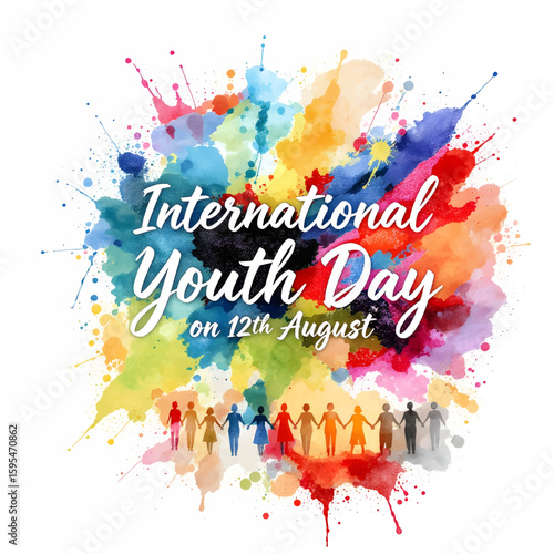 International youth day celebration with colorful splashes and unity symbol