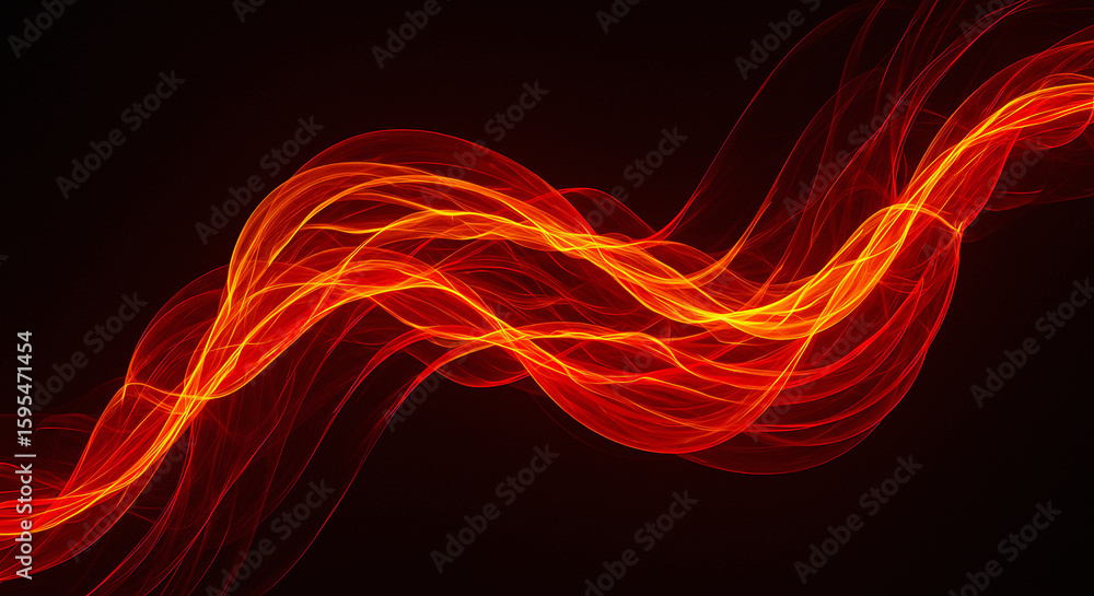 Obraz premium Abstract Fiery Waves: Dynamic Red and Orange Energy Flowing on Black.