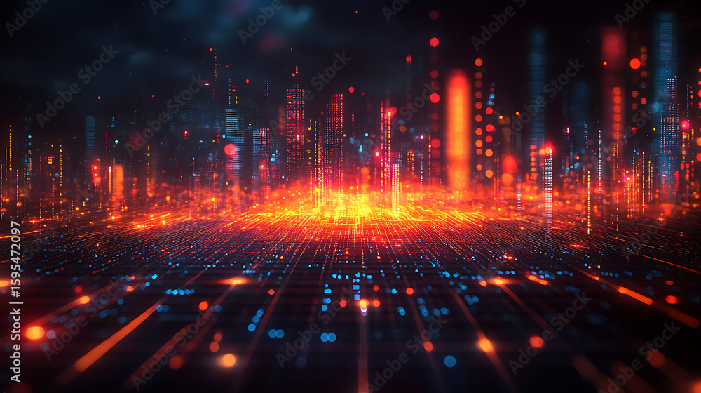 Fototapeta premium Futuristic Cityscape Digital Metropolis at Night