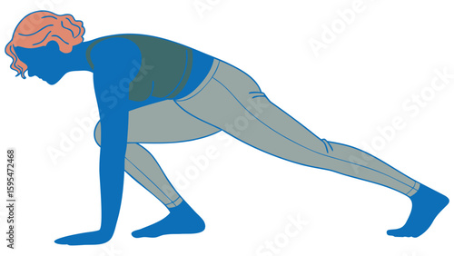 Woman in lunge yoga position with active fitness pose in a minimal style illustration
