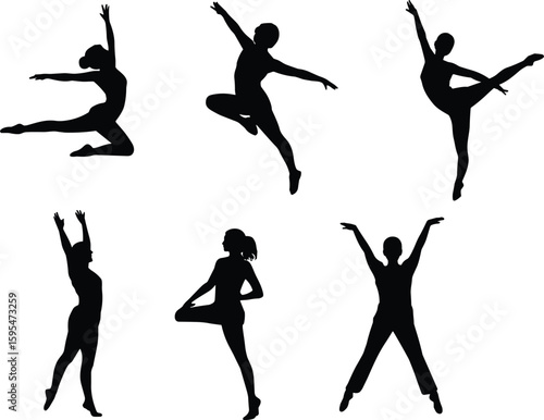 Ballet dancers silhouette in elegant motion, vector illustration for dance performance, artistic fitness, choreography, grace, flexibility, athletic movement design