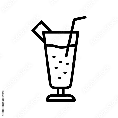 Cocktail glass with ice and straw on transparent background  