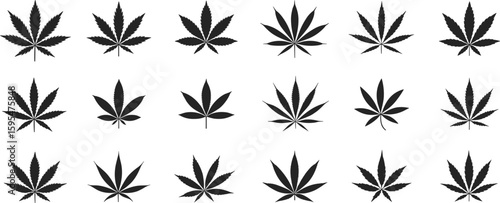Cannabis leaf silhouette collection, medical marijuana plant icons, vector illustration design for nature, herbal use, wellness branding, lifestyle image