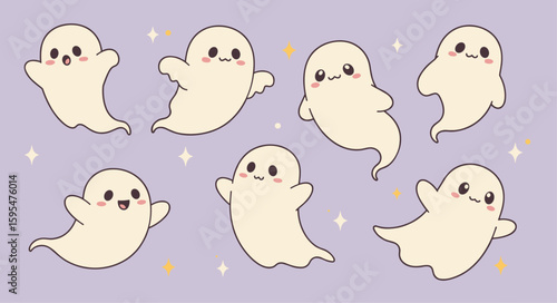 Set of Cute Cartoon Halloween Ghosts