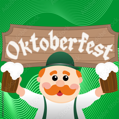 Minimalist vector drawing of a redheaded grandpa with Octoberfest theme. Cute simple illustration, beer festival Octoberfest