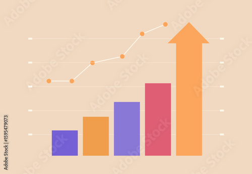Graph Chart bar graph showing upward trend, concept for business presentation, financial report, and growth strategy, its vector Design. Rise vector illustration.