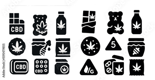 The image is of various marijuana-related items, including a bear, a bottle, and a jar. The bear is holding a bottle, and there are other bottles and jars scattered throughout the image