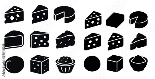Collection of cheese slices and other food items. The image is black and white and has a vintage feel to it