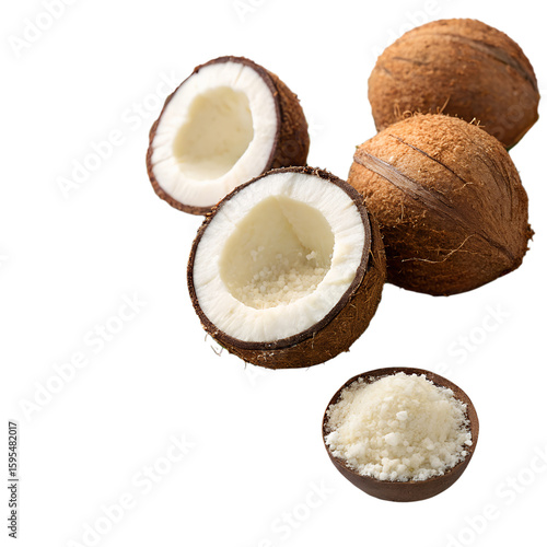 fresh coconuts cut out and isolated on transparent background