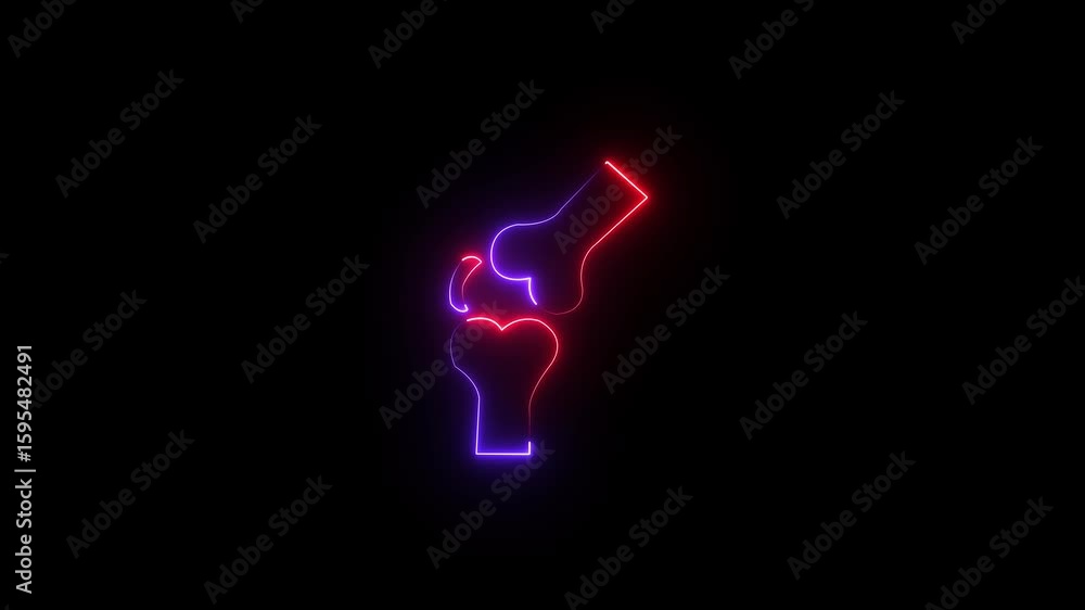 Futuristic glowing blue knee joint in neon light, digital anatomy scan of human leg bones, holographic orthopedic visualization, sci-fi medical interface, health tech bone structure animation Futuristic glowing blue knee joint in neon light, digital anatomy scan of human leg bones, holographic orthopedic visualization, sci-fi medical interface, health tech bone structure animation