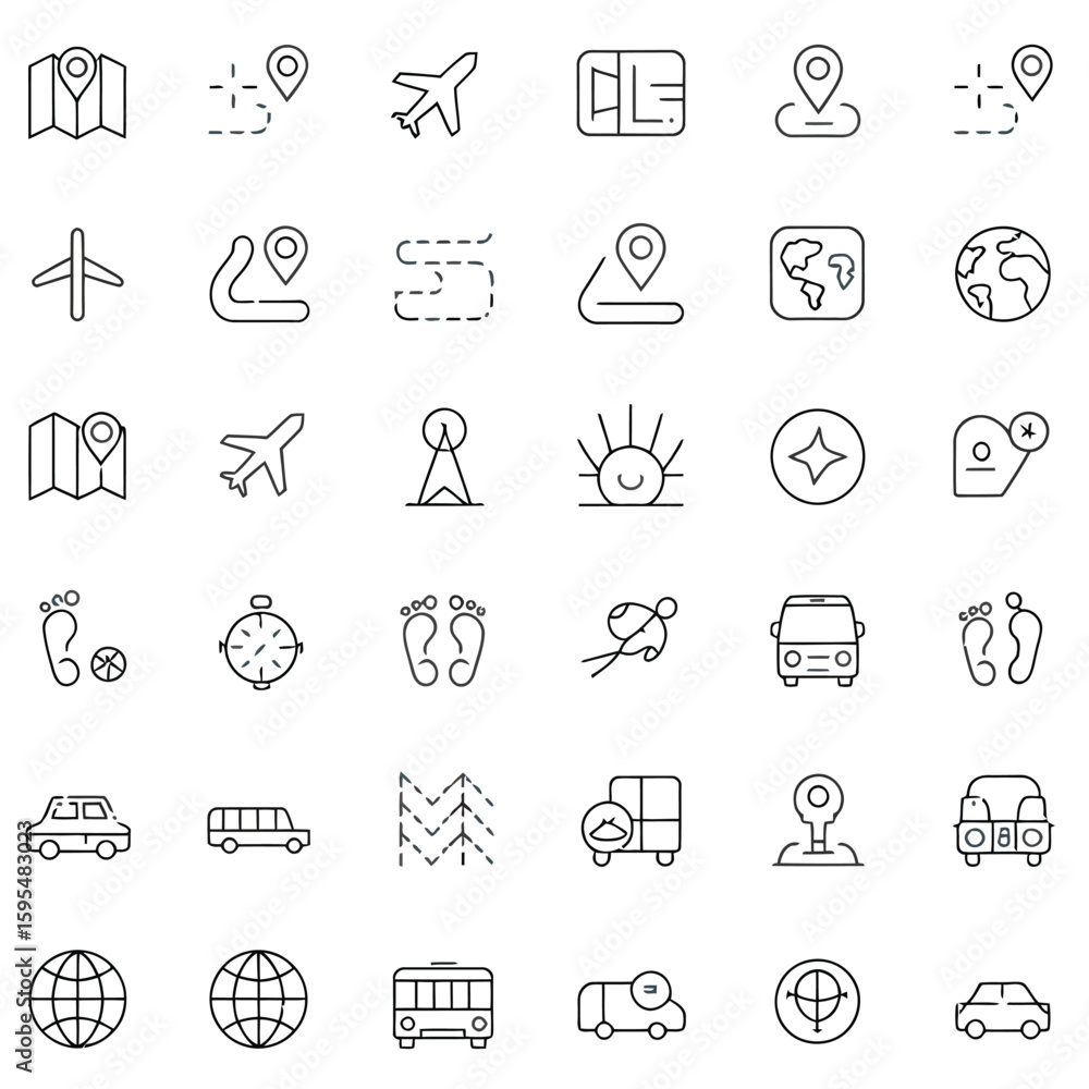 Fototapeta premium Travel and navigation icons location airplane