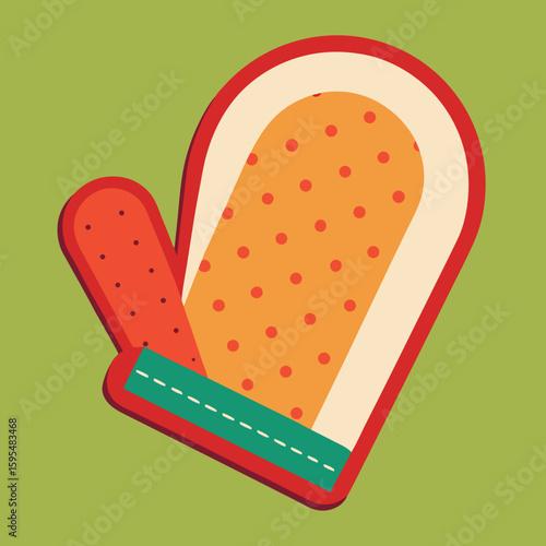 Colorful flat vector illustration of a kitchen mitten on a green background ready for use.