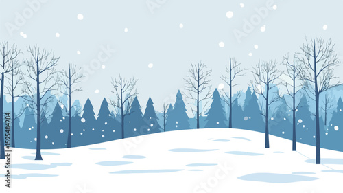 Winter Wonderland: Captivating Cold Scenery with Bare Trees in Snowy Landscape