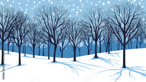 Winter Wonderland: Captivating Cold Scenery with Bare Trees in Snowy Landscape