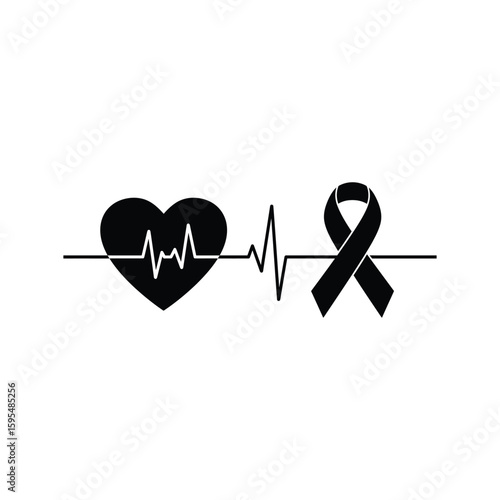 A heart connected to a ribbon by a pulse line, representing the fight against heart disease and the importance of awareness