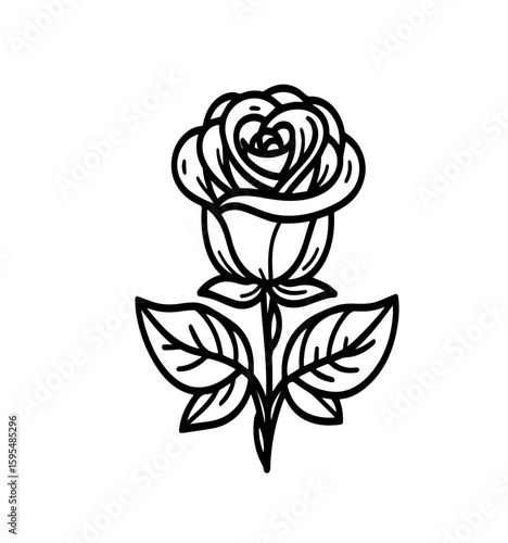 Single rose flower, kids coloring page, vector illustration. AI