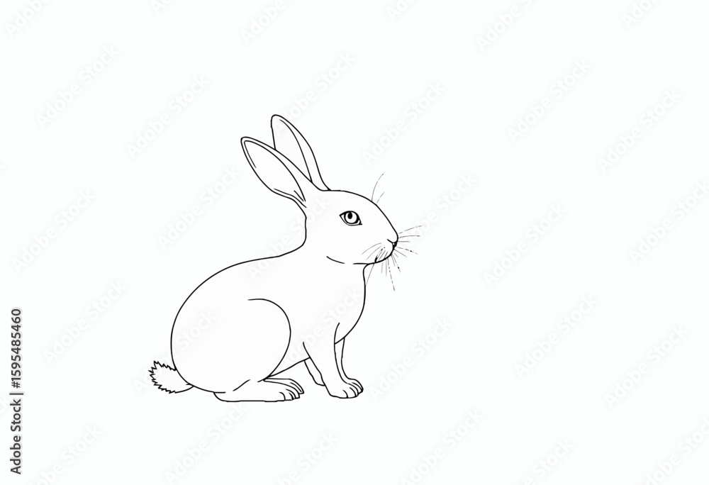 Obraz premium Cartoon rabbit sitting calmly with attentive expression on white background 