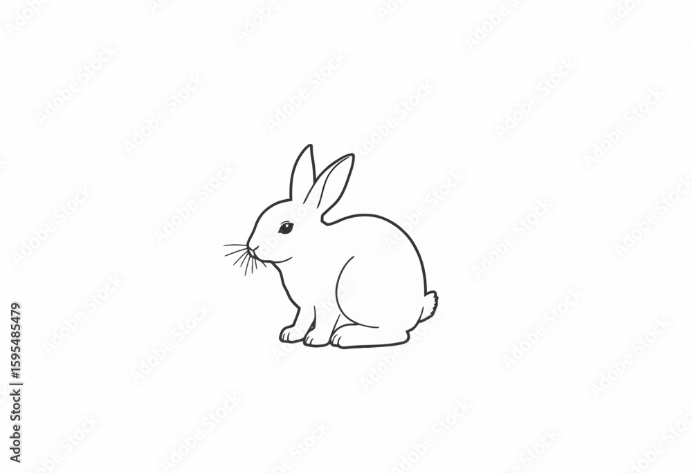 Obraz premium Simple line drawing of a sitting rabbit in profile view
